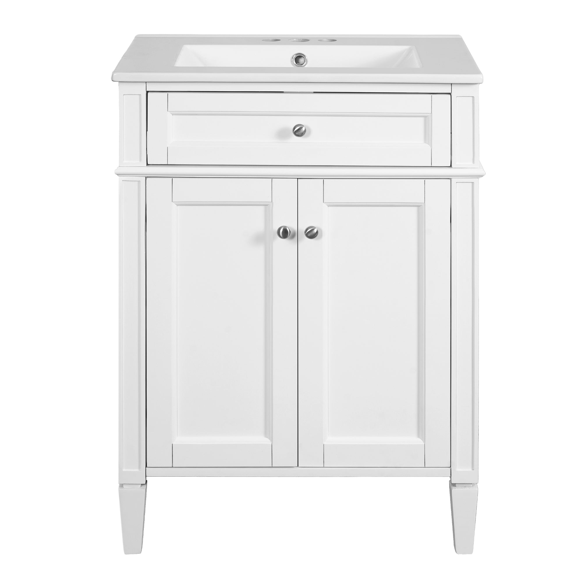 VanityFus 24-in White Bathroom Vanity Undermount Single Sink Combo with 2 Soft Close with Ceramic Tops 1 Drawer Adjustable Shelves